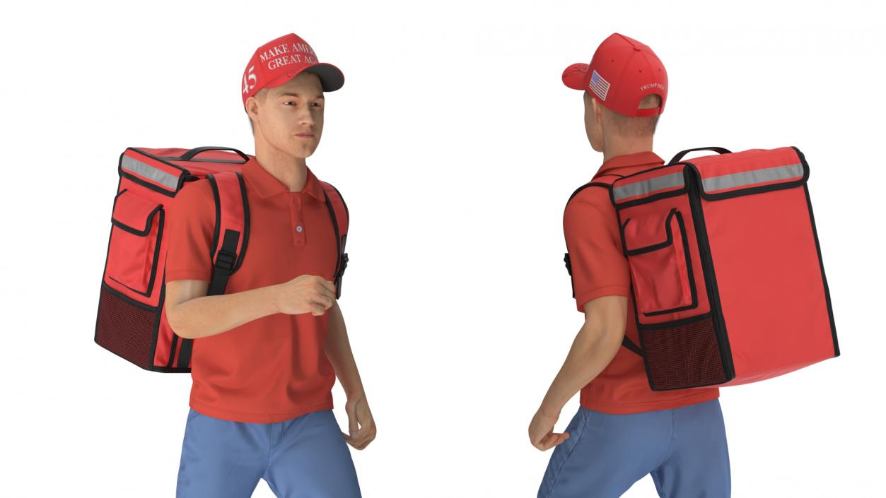 3D Delivery Man Wearing Donald Trump Cap Fur Rigged model