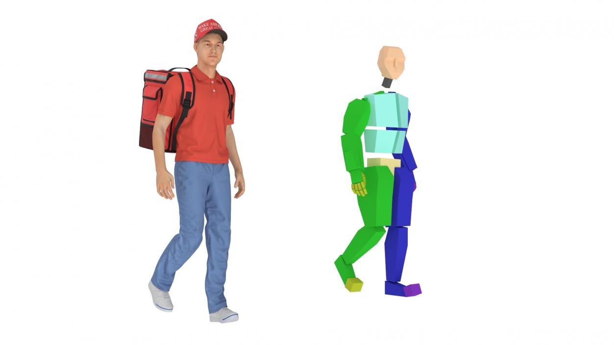 3D Delivery Man Wearing Donald Trump Cap Fur Rigged model