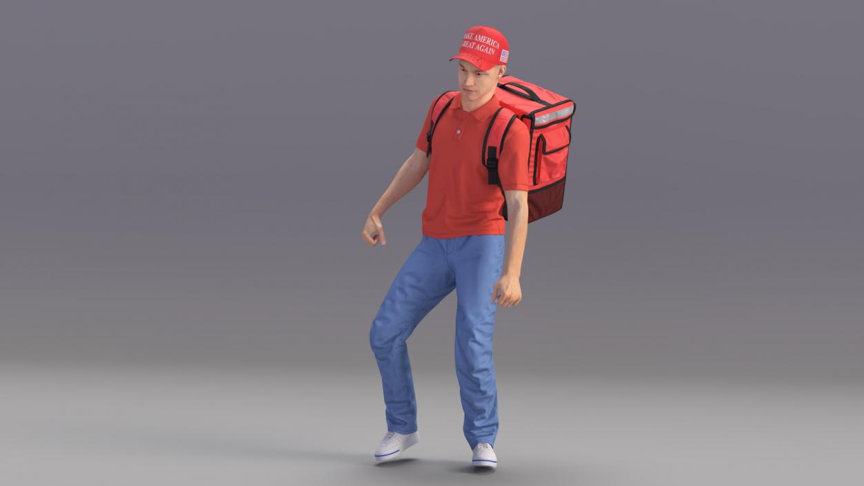 3D Delivery Man Wearing Donald Trump Cap Fur Rigged model