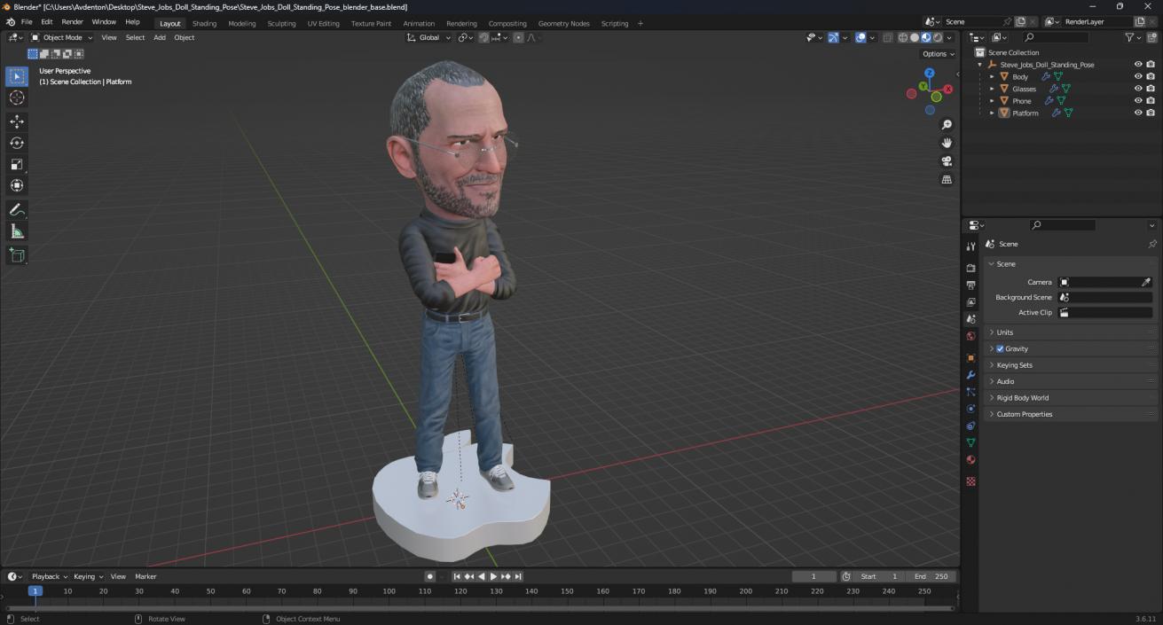 Steve Jobs Doll Standing Pose for 3D Print 2 3D model