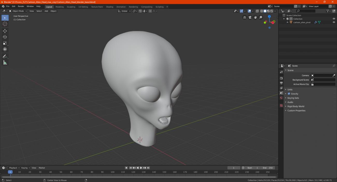 3D Cartoon Alien Head model