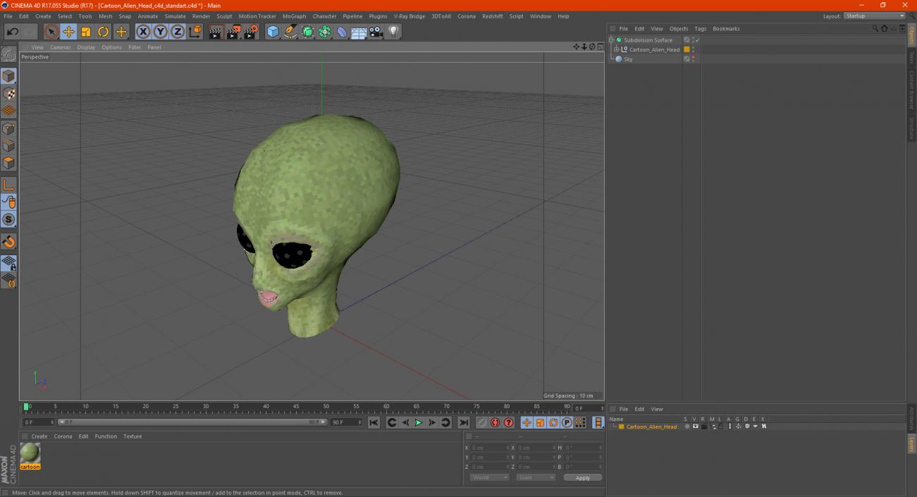 3D Cartoon Alien Head model