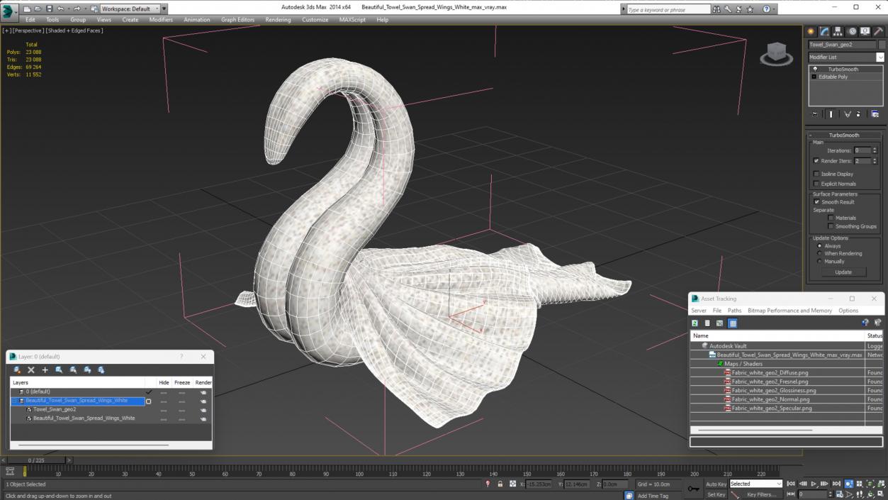 Beautiful Towel Swan Spread Wings White 3D model