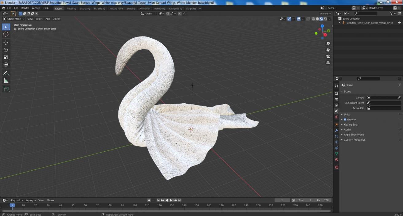 Beautiful Towel Swan Spread Wings White 3D model