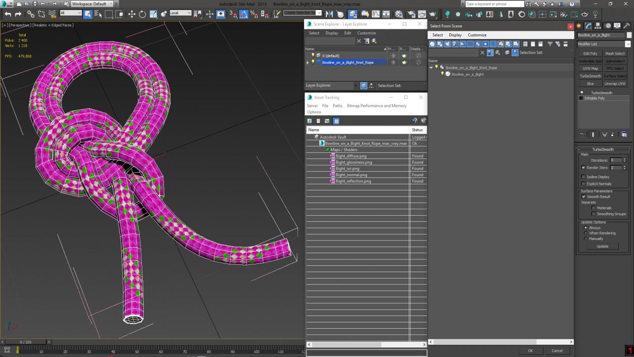 3D Bowline on a Bight Knot Rope model