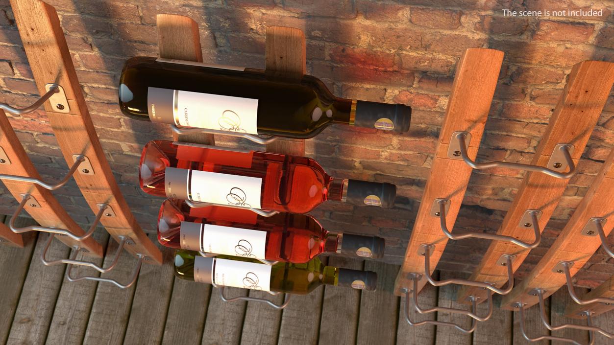 3D Wooden Mounted Vertical Rack with Wine Bottles