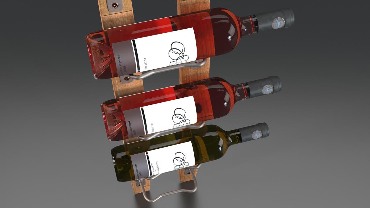 3D Wooden Mounted Vertical Rack with Wine Bottles