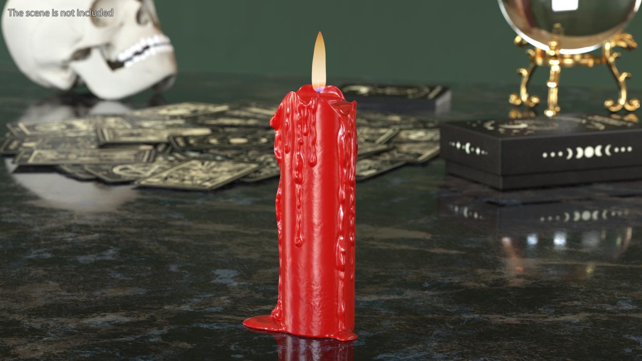 3D model Half Candle Dripping Melted Wax Red