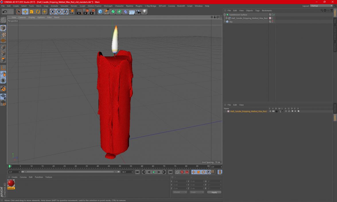 3D model Half Candle Dripping Melted Wax Red