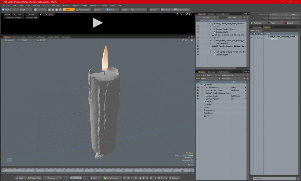 3D model Half Candle Dripping Melted Wax Red