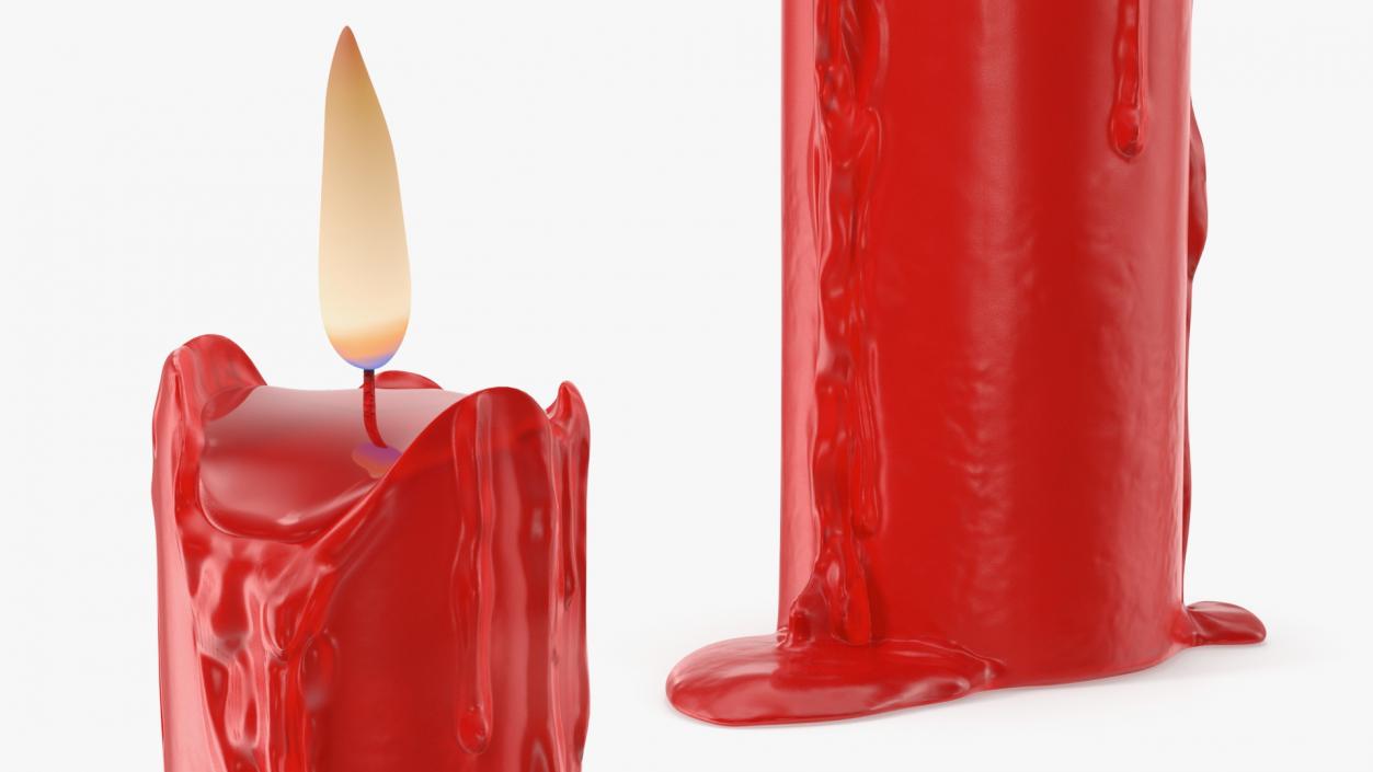 3D model Half Candle Dripping Melted Wax Red