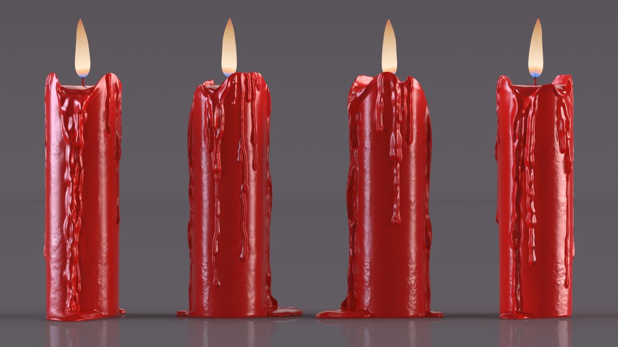 3D model Half Candle Dripping Melted Wax Red