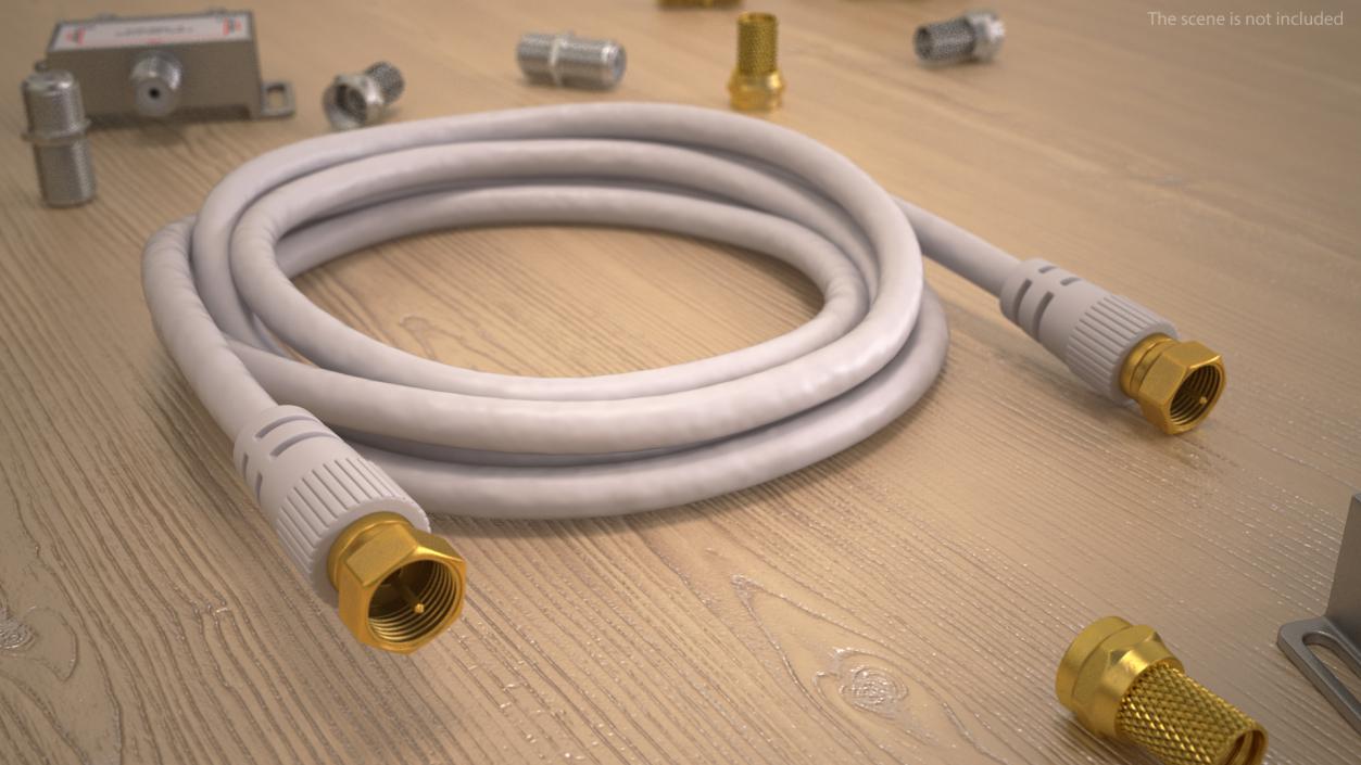 Coaxial Cable and Extender Gold Plated Set 3D