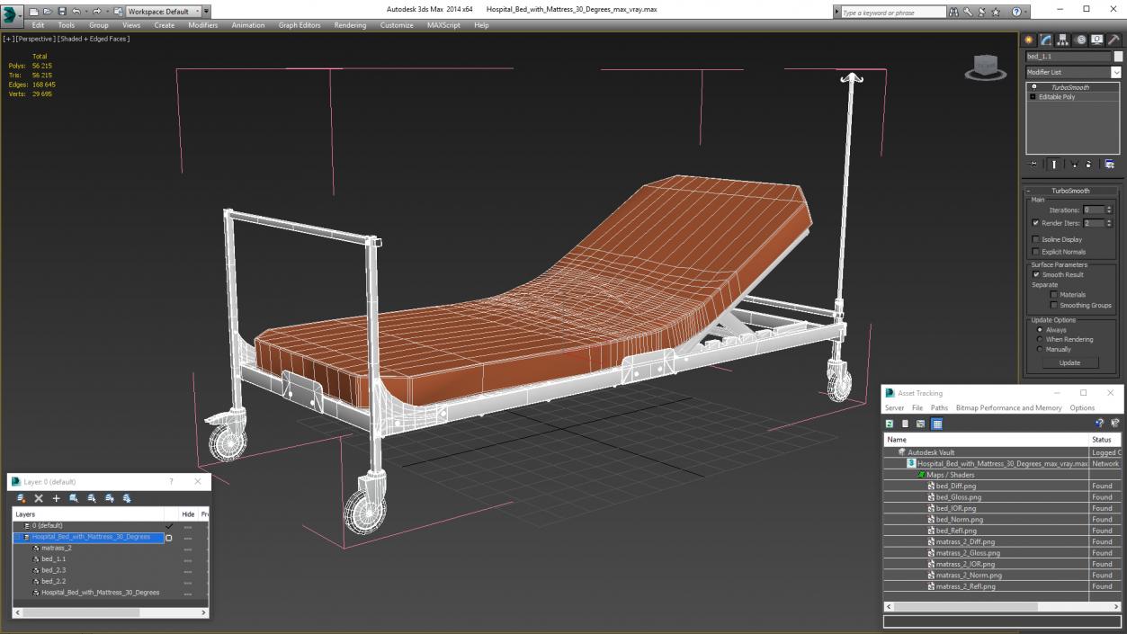 Hospital Bed with Mattress 30 Degrees 3D