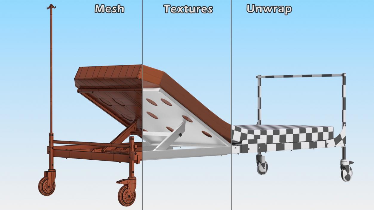 Hospital Bed with Mattress 30 Degrees 3D