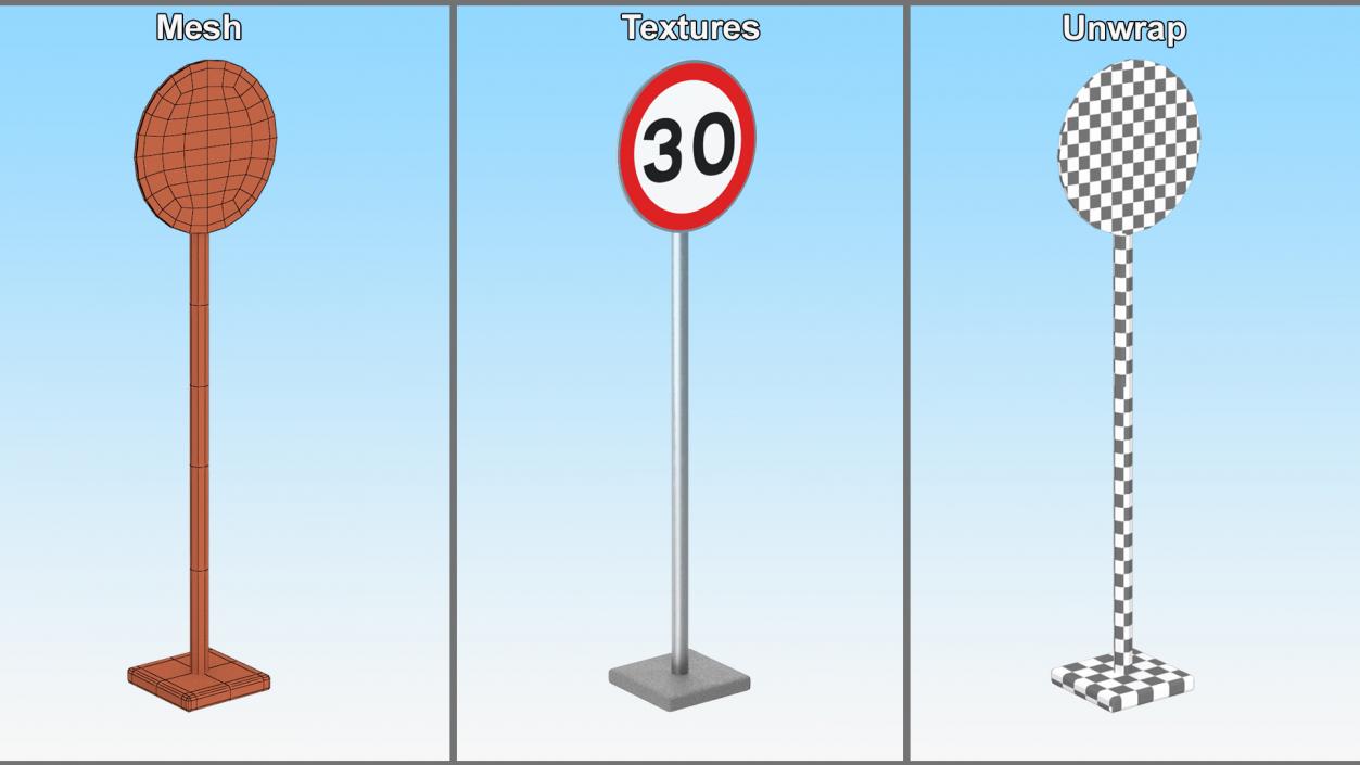 3D Road Sign Maximum Speed 30