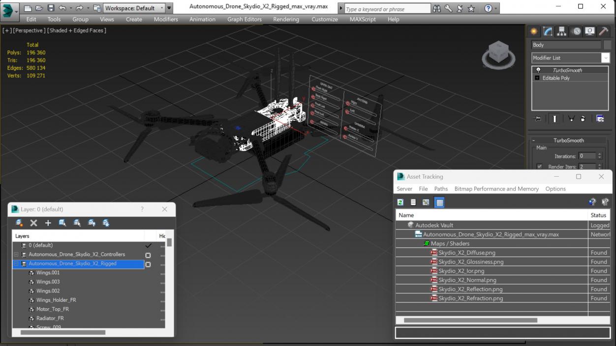 3D Autonomous Drone Skydio X2 Rigged model