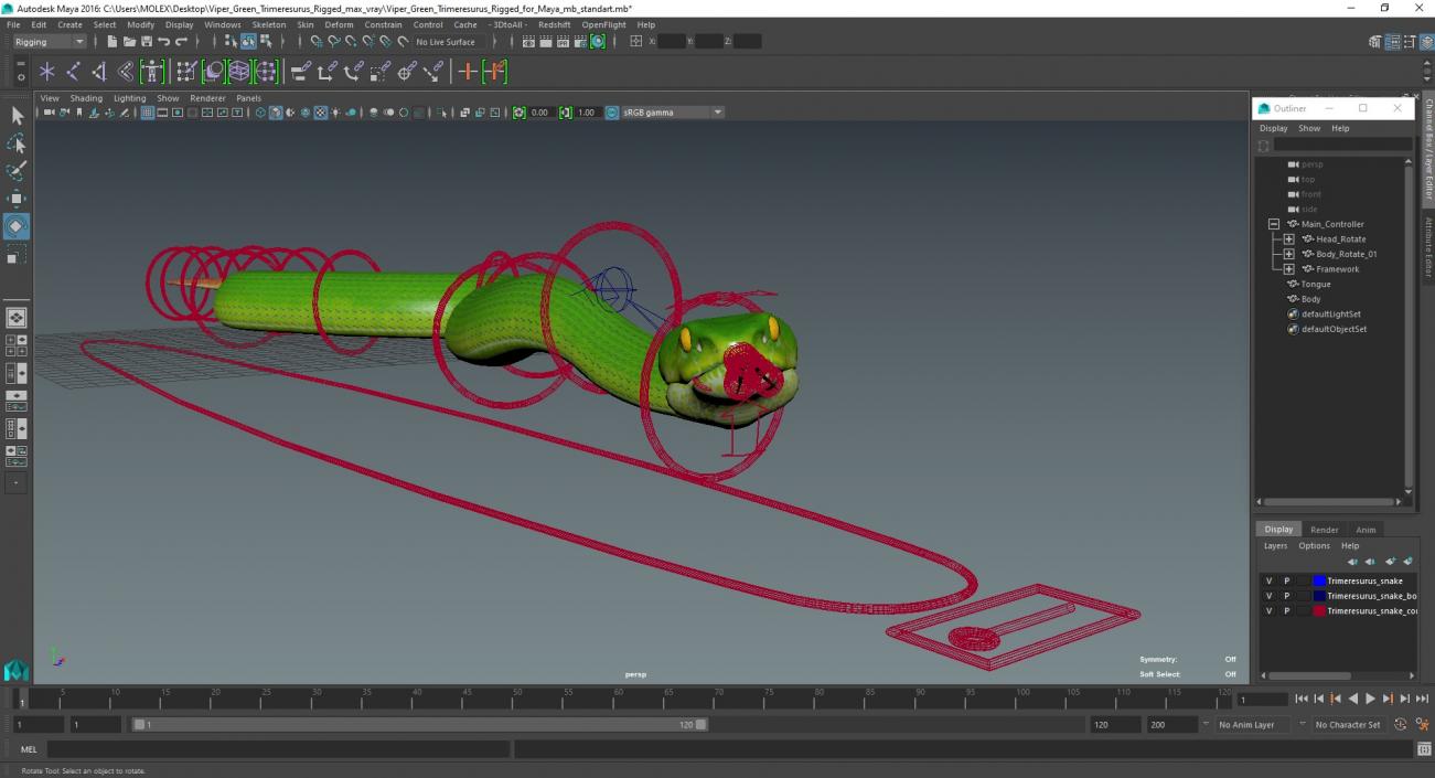 3D model Viper Green Trimeresurus Rigged for Maya