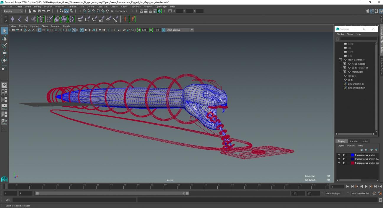 3D model Viper Green Trimeresurus Rigged for Maya