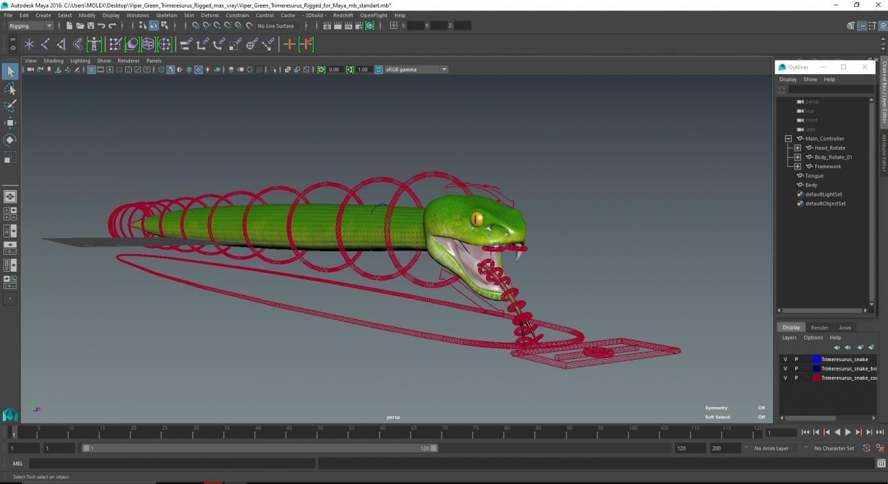 3D model Viper Green Trimeresurus Rigged for Maya