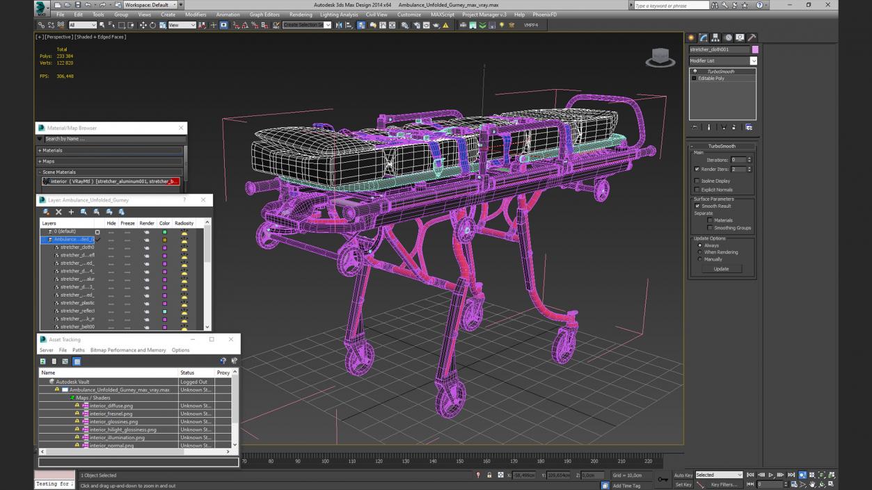 3D model Ambulance Unfolded Gurney