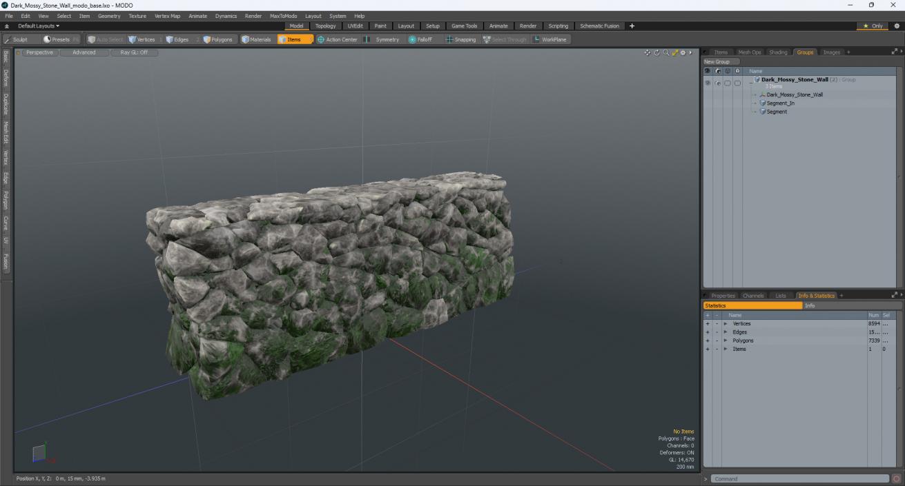 3D Dark Mossy Stone Wall