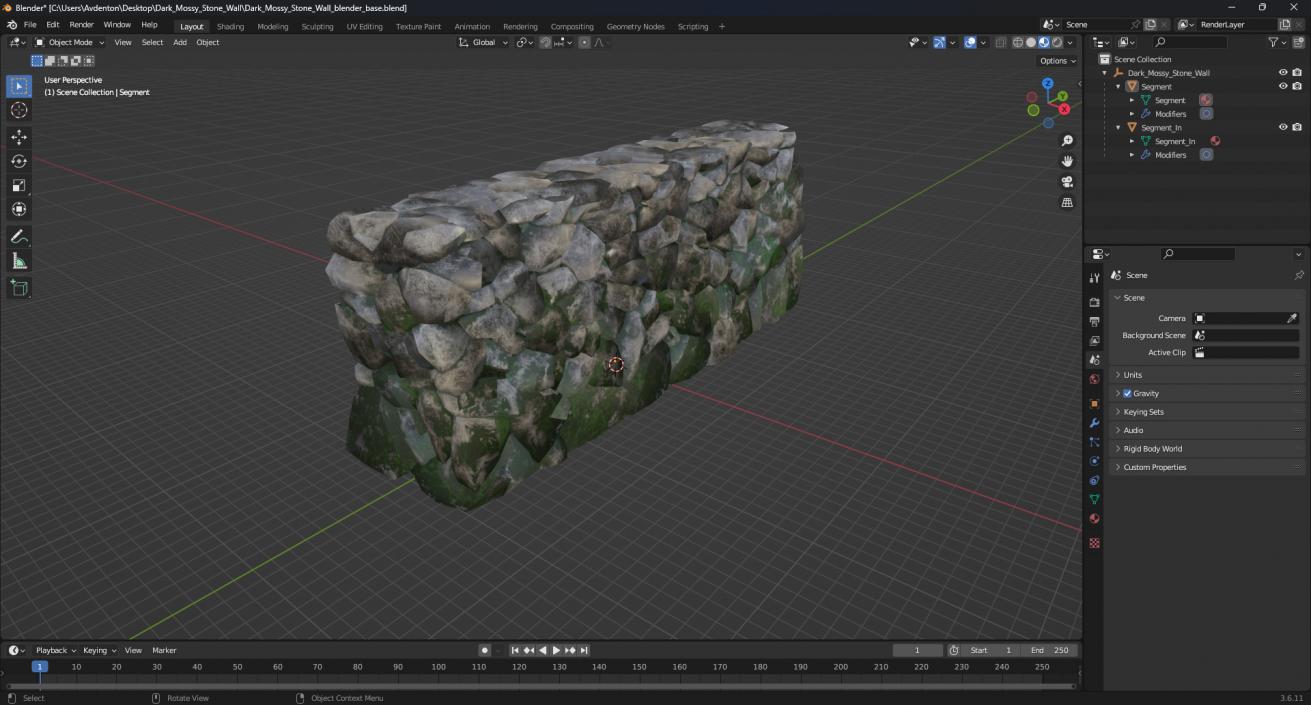 3D Dark Mossy Stone Wall