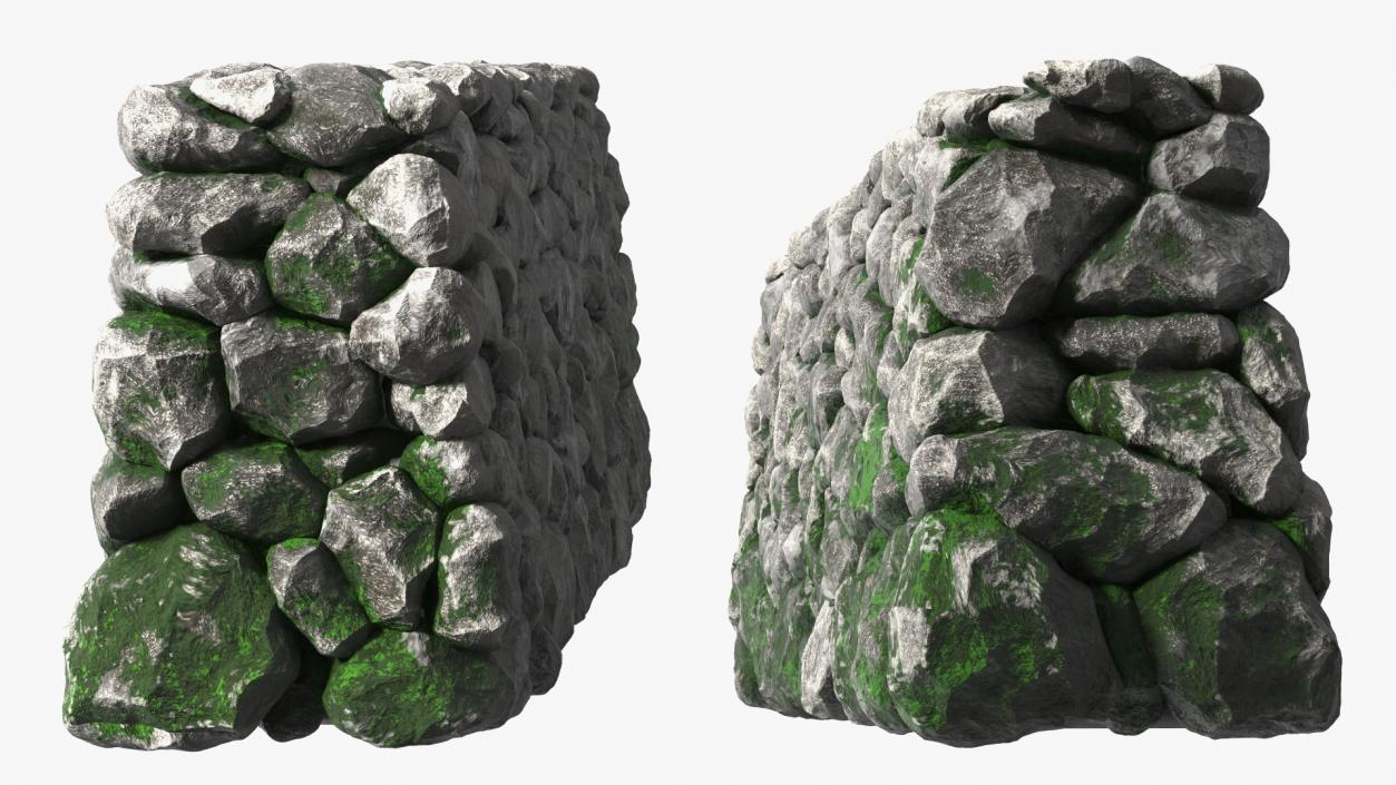 3D Dark Mossy Stone Wall