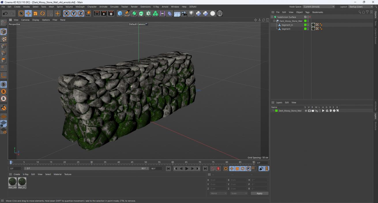 3D Dark Mossy Stone Wall