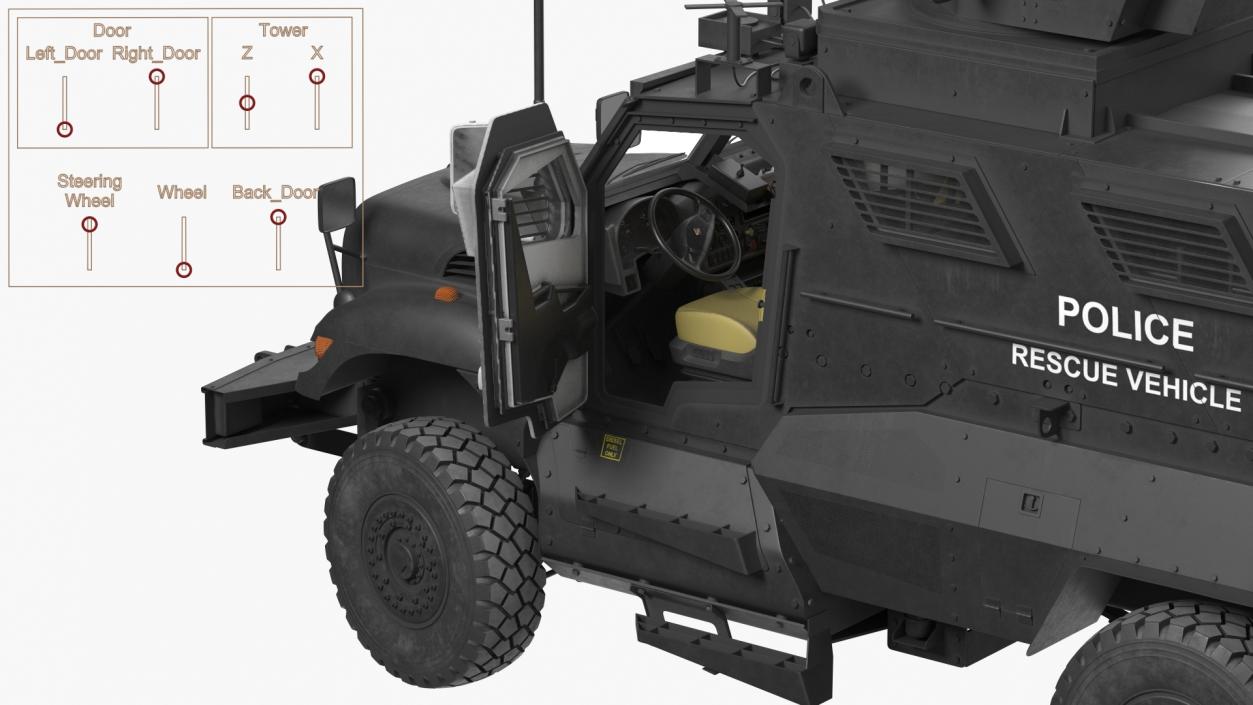 3D Police Vehicle MRAP International MaxxPro Rigged model