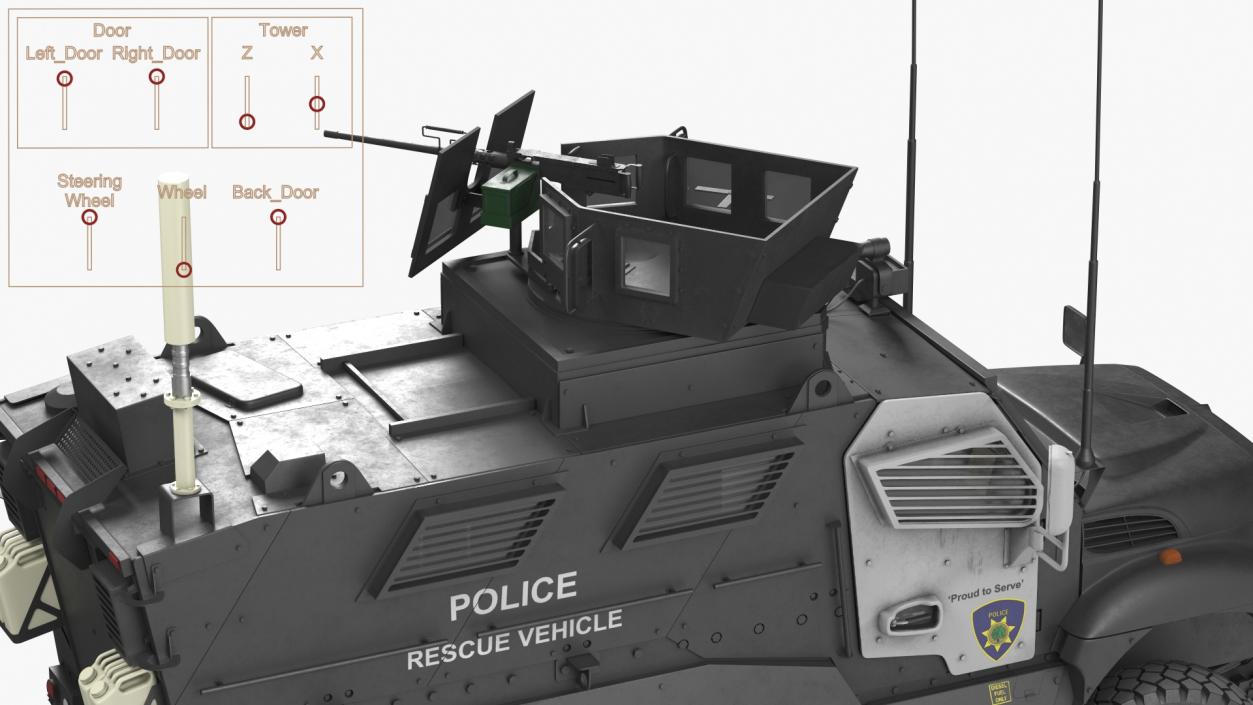 3D Police Vehicle MRAP International MaxxPro Rigged model