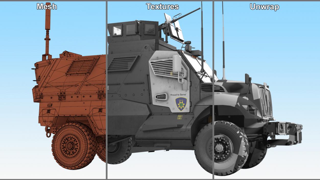 3D Police Vehicle MRAP International MaxxPro Rigged model