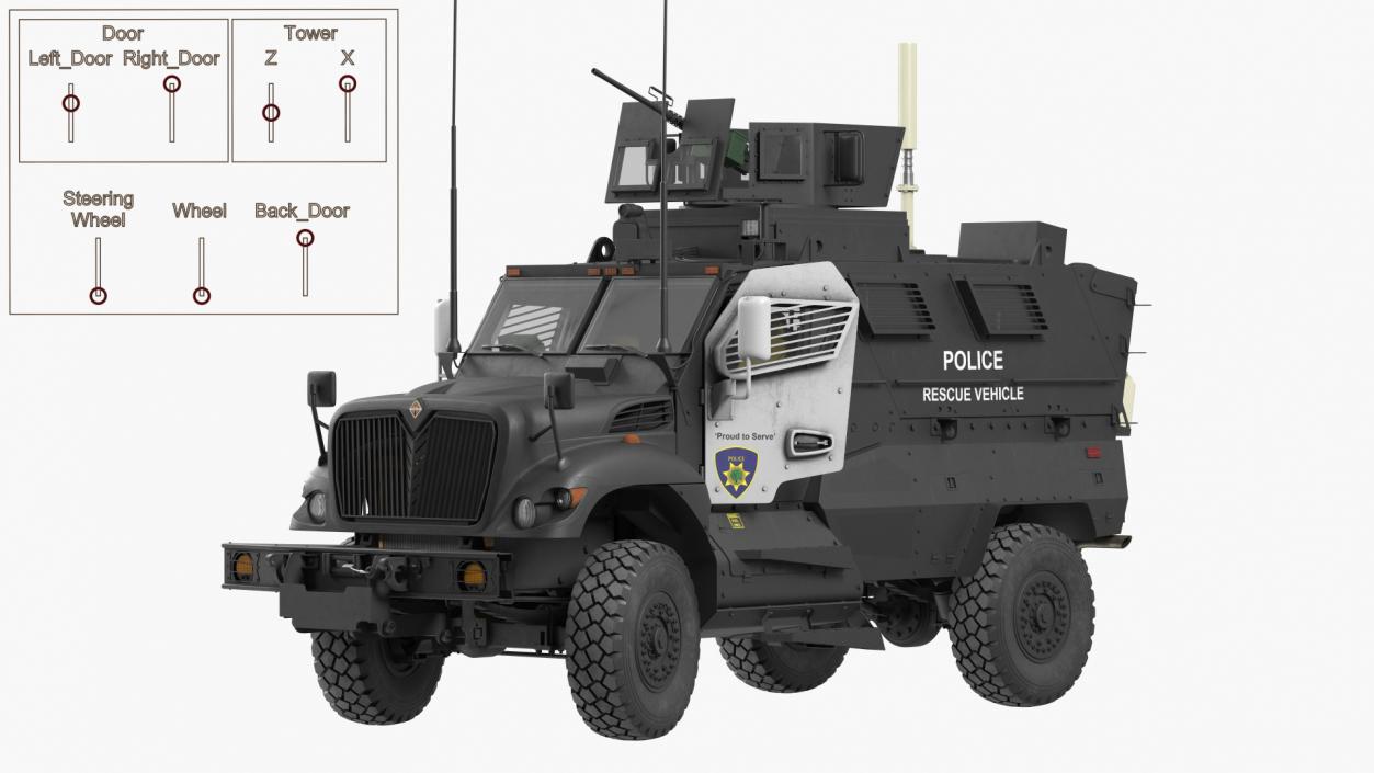 3D Police Vehicle MRAP International MaxxPro Rigged model