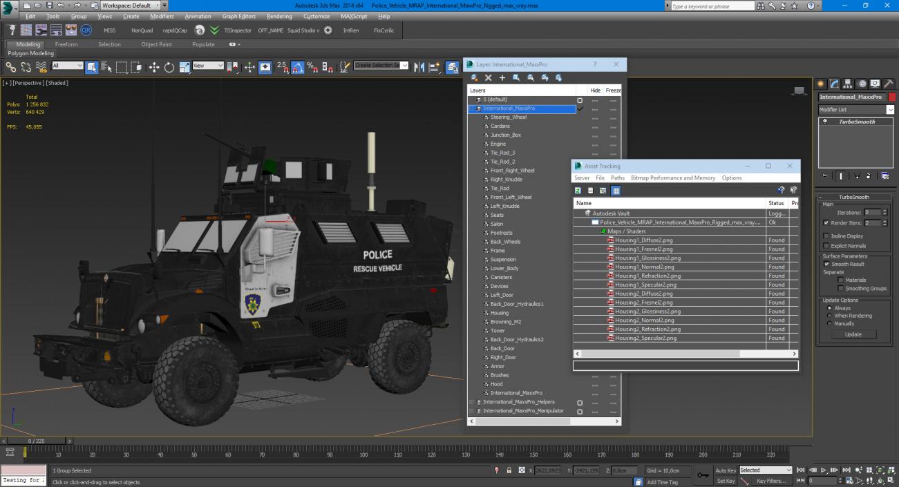 3D Police Vehicle MRAP International MaxxPro Rigged model