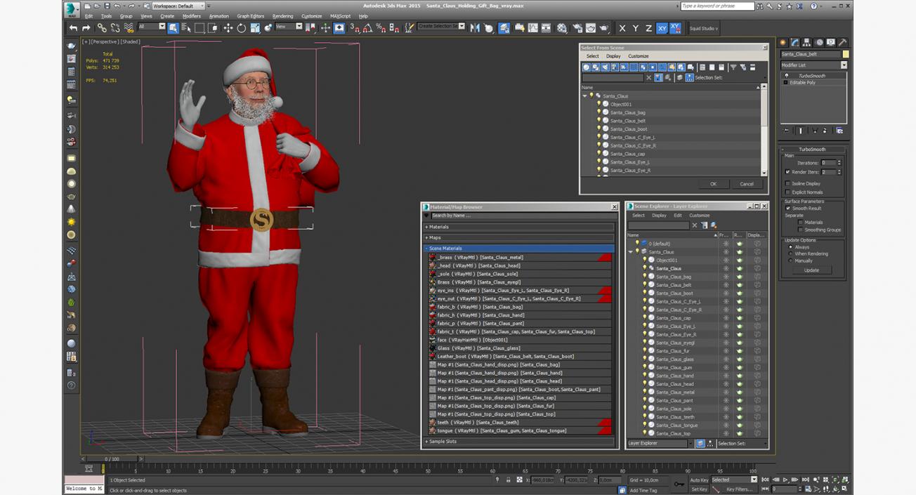 3D Santa Claus Holding Gift Bag model