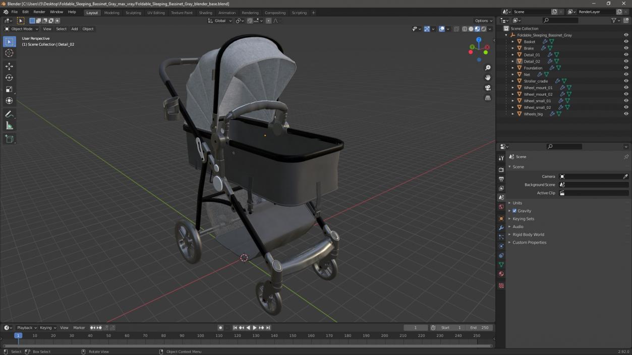 3D Foldable Sleeping Bassinet Gray