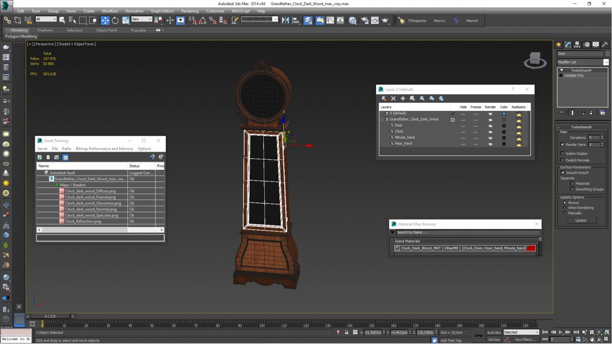 Grandfather Clock Dark Wood 3D