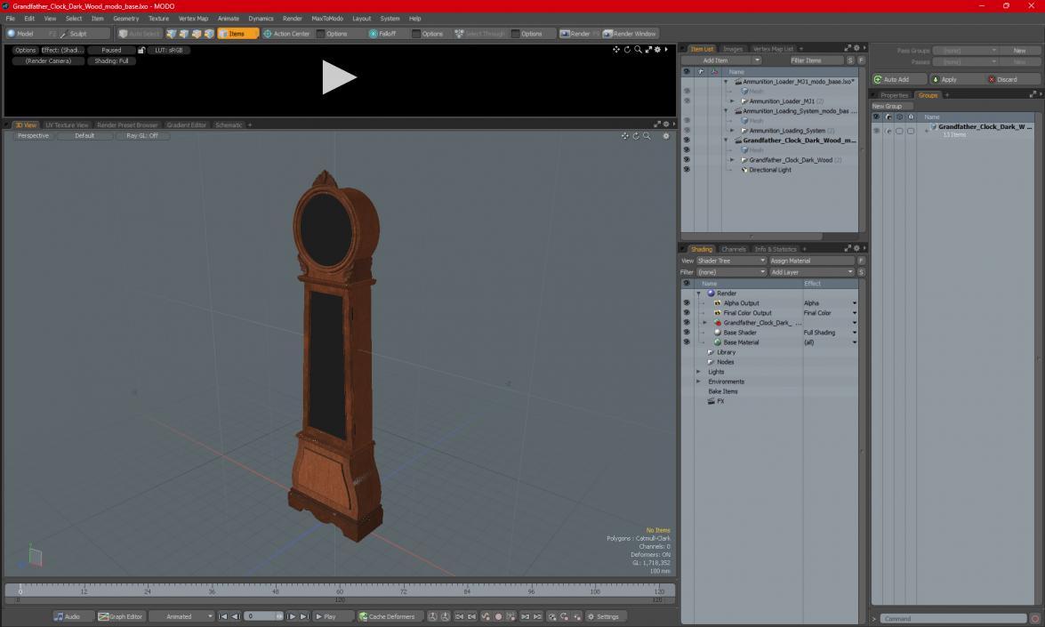 Grandfather Clock Dark Wood 3D