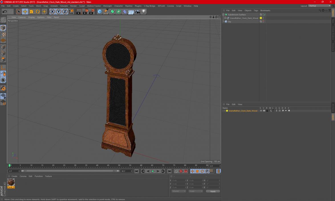 Grandfather Clock Dark Wood 3D