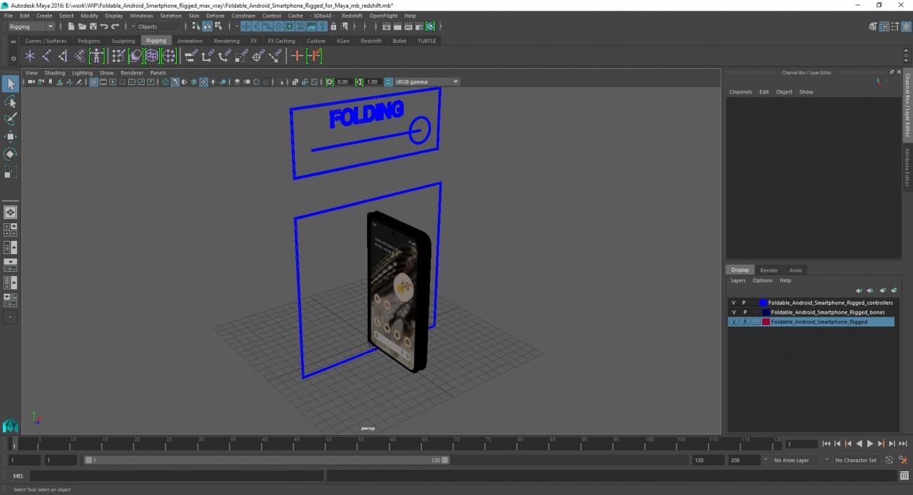 3D Foldable Android Smartphone Rigged for Maya model