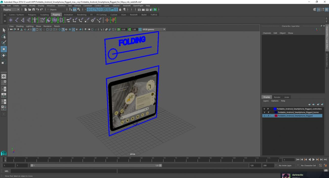 3D Foldable Android Smartphone Rigged for Maya model