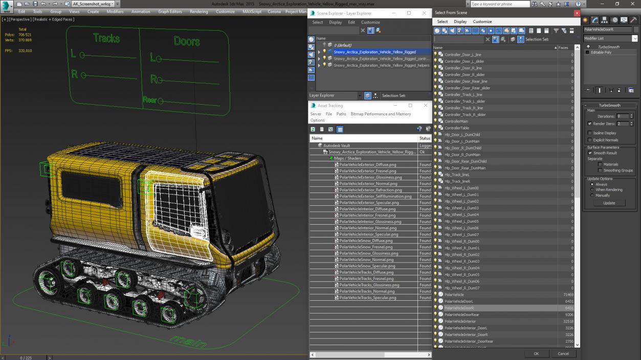 Snowy Arctica Exploration Vehicle Yellow Rigged 3D