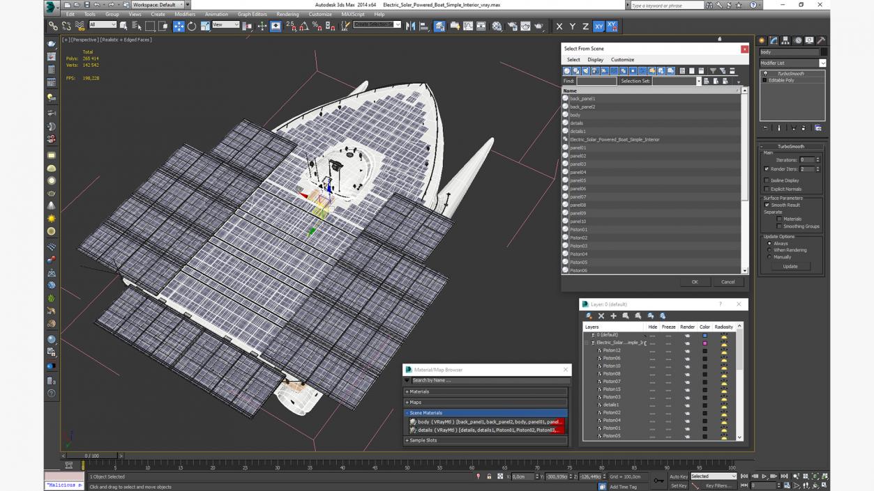 3D Electric Solar Powered Boat Simple Interior model