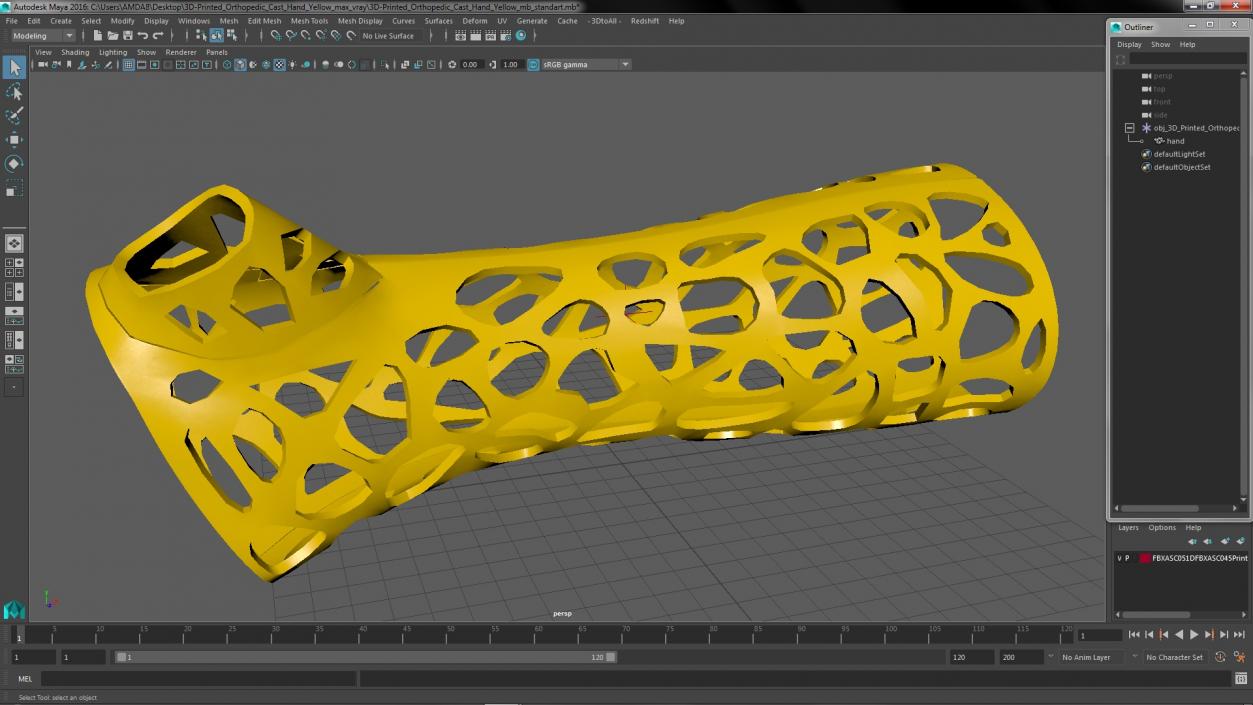 3D -Printed Orthopedic Cast Hand Yellow