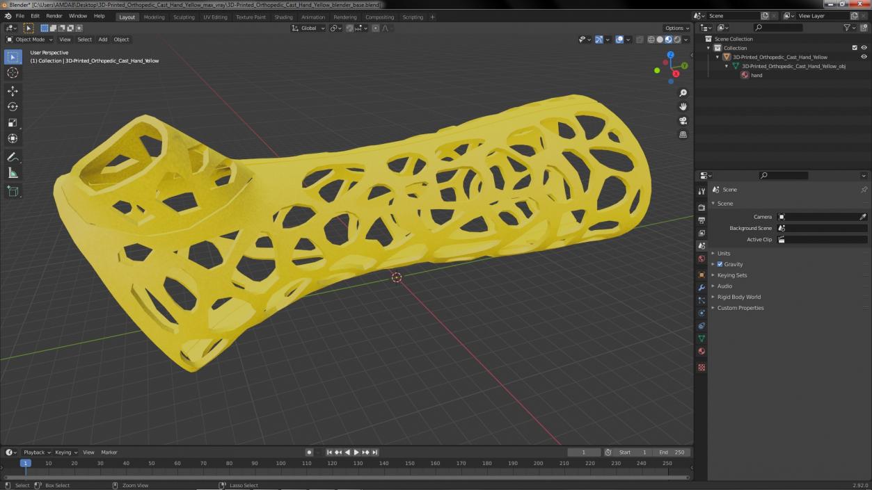 3D -Printed Orthopedic Cast Hand Yellow