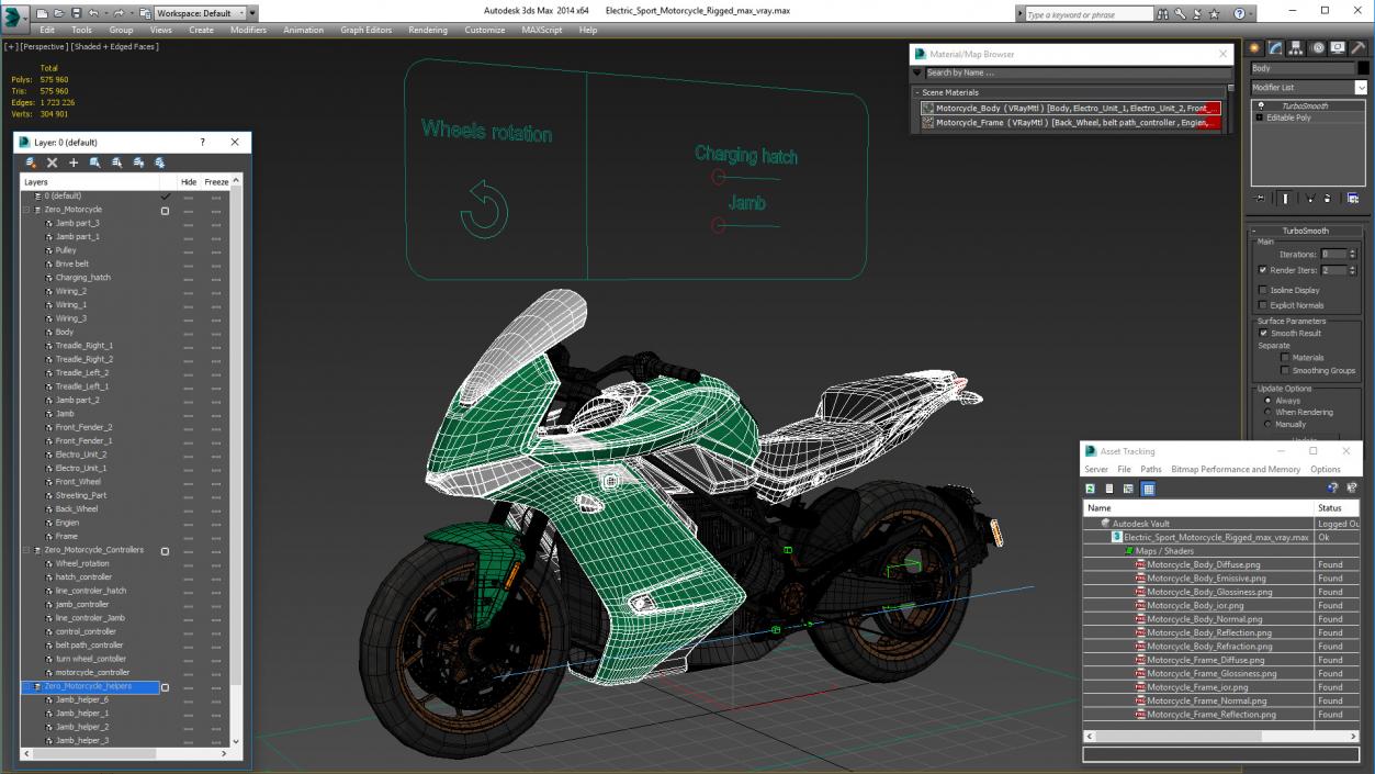 Electric Sport Motorcycle Rigged 3D