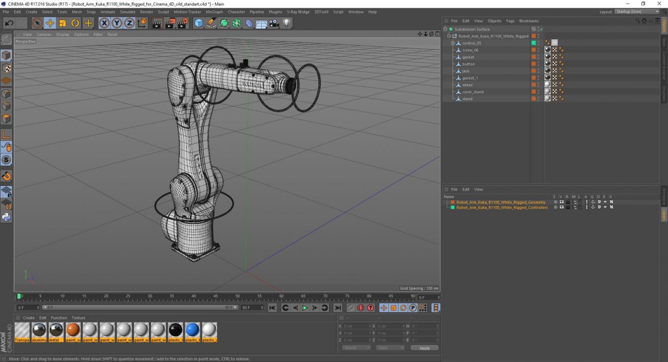 Robot Arm Kuka R1100 White Rigged for Cinema 4D 3D