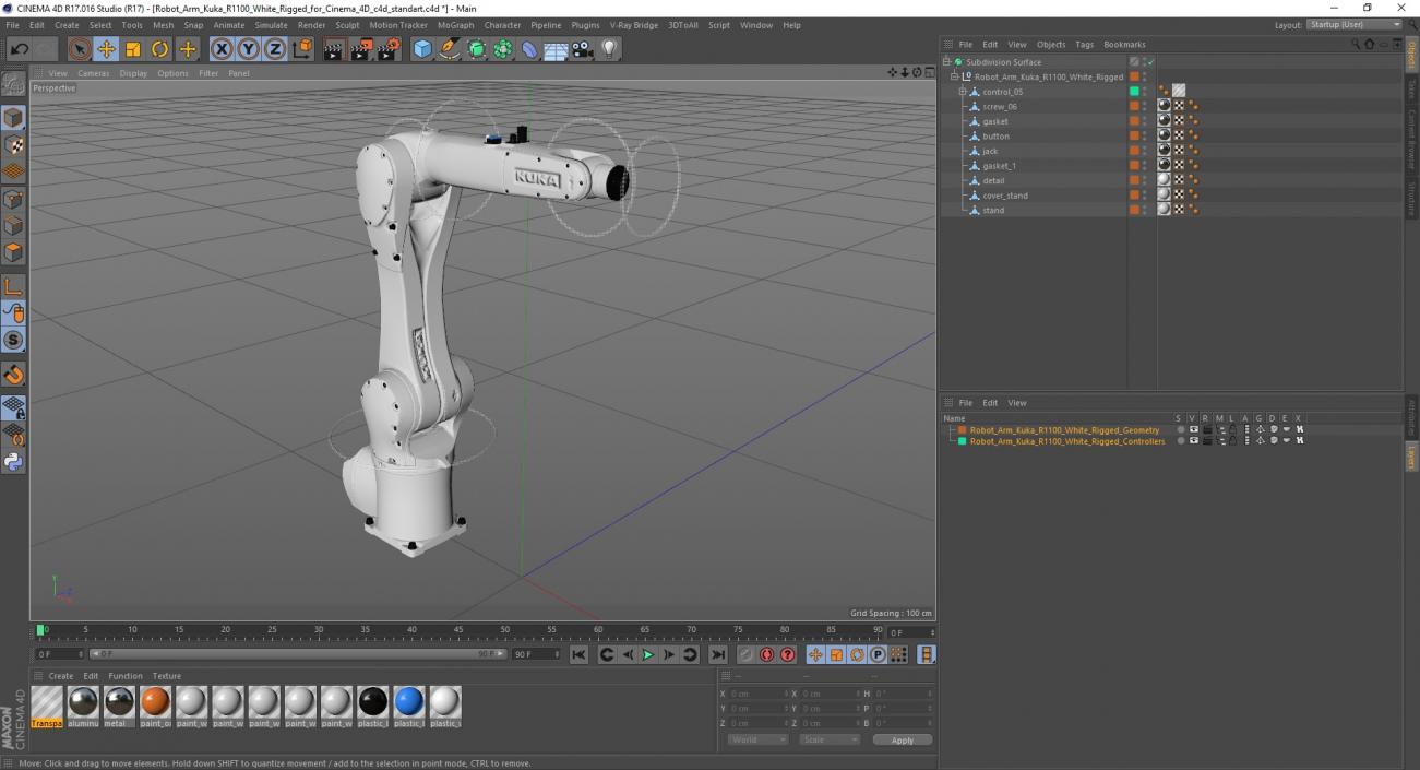 Robot Arm Kuka R1100 White Rigged for Cinema 4D 3D