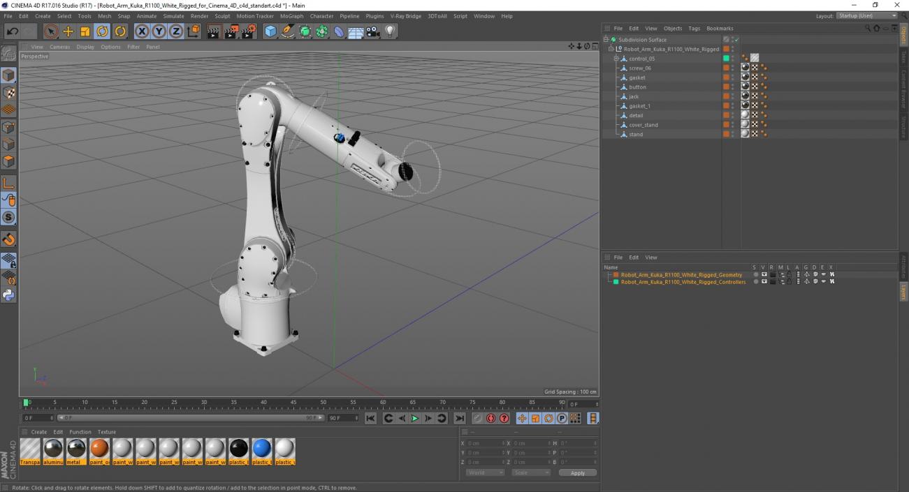 Robot Arm Kuka R1100 White Rigged for Cinema 4D 3D