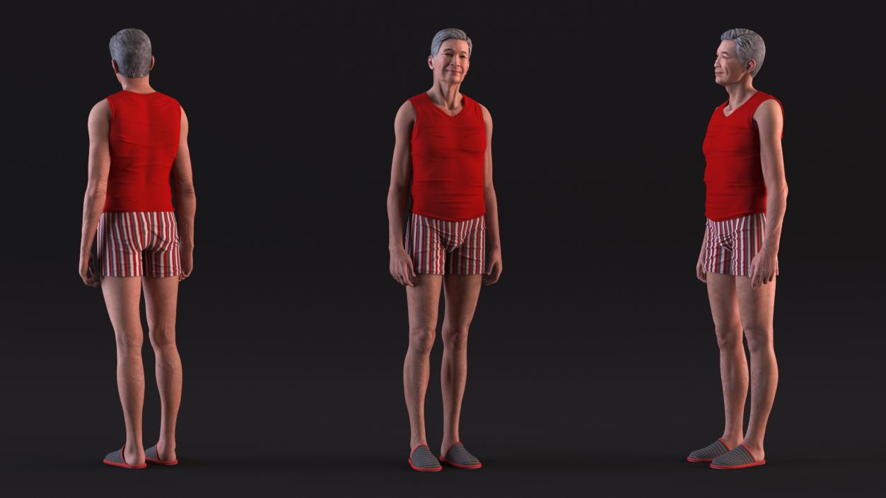 Korean Elderly Man Wearing Underclothes 3D model